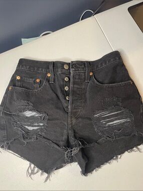 Levi's 501 Black Distressed Button-Fly Denim Shorts, W26